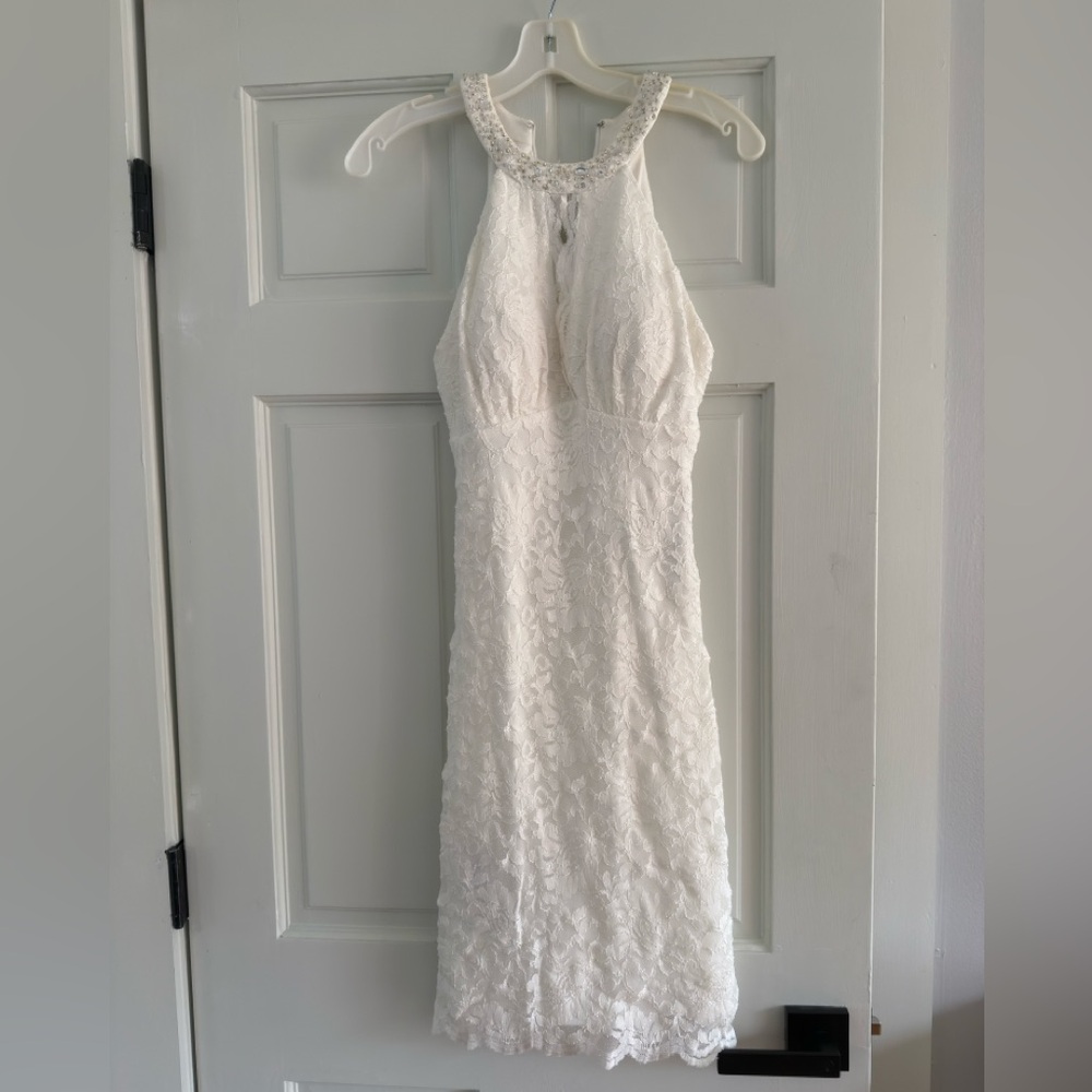 Elegant White Lace Halter Dress